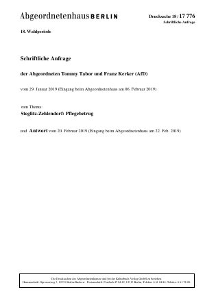 Spandau Pflegebetrug 18 Berlin 18 Wahlperiode Kleineanfragen