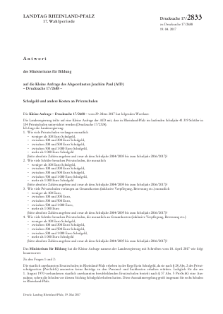 Schulgeld Und Andere Kosten An Privatschulen 17 23 Rheinland Pfalz 17 Wahlperiode Kleineanfragen